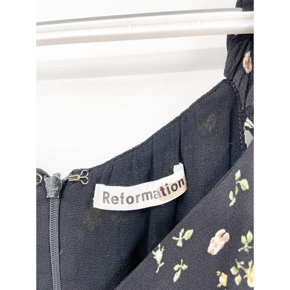 Reformation Venezia Butterfly Black Floral Print Off Shoulder Dress Size 2 - Picture 6 of 7